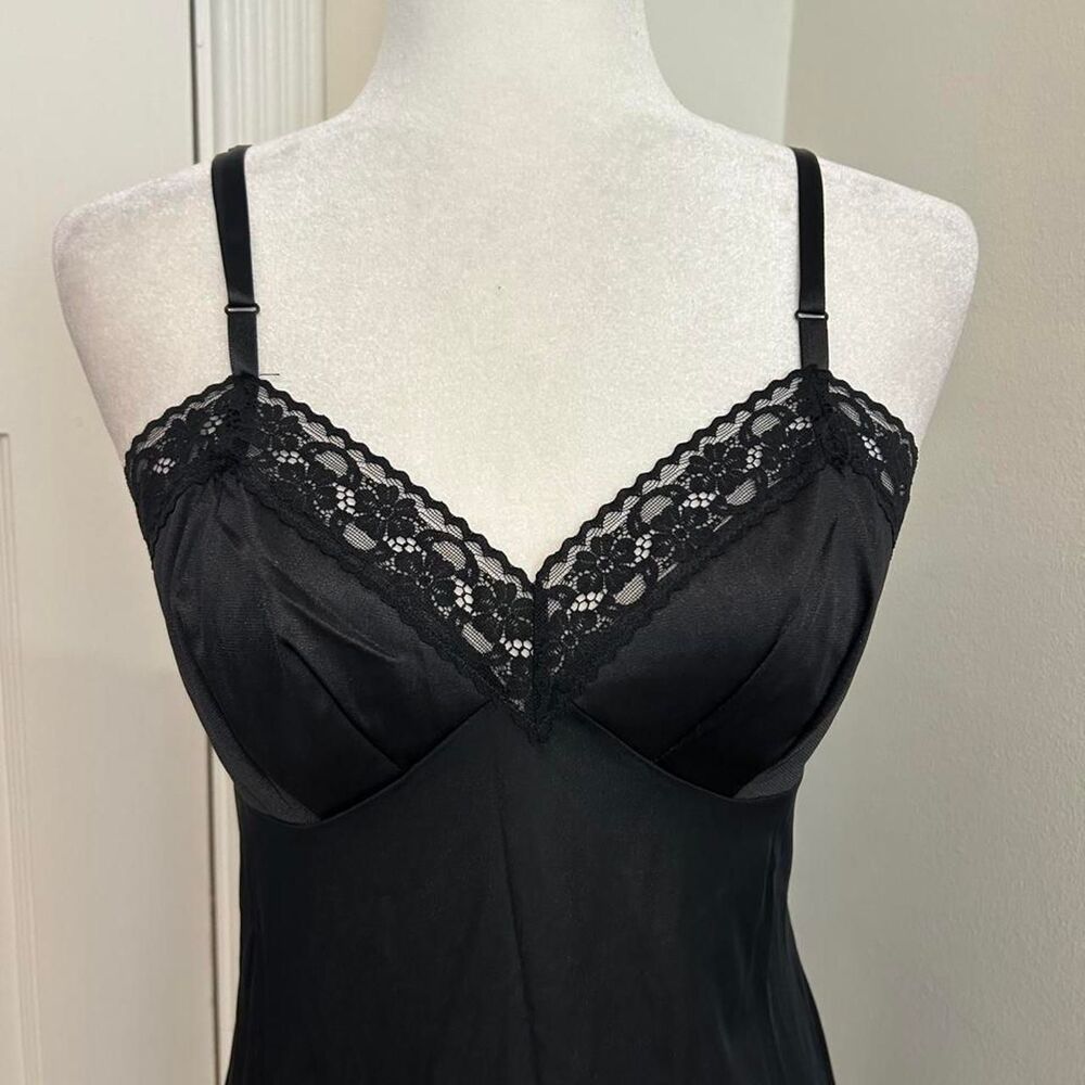 Vanity Fair Vintage Lace Black Slip Dress